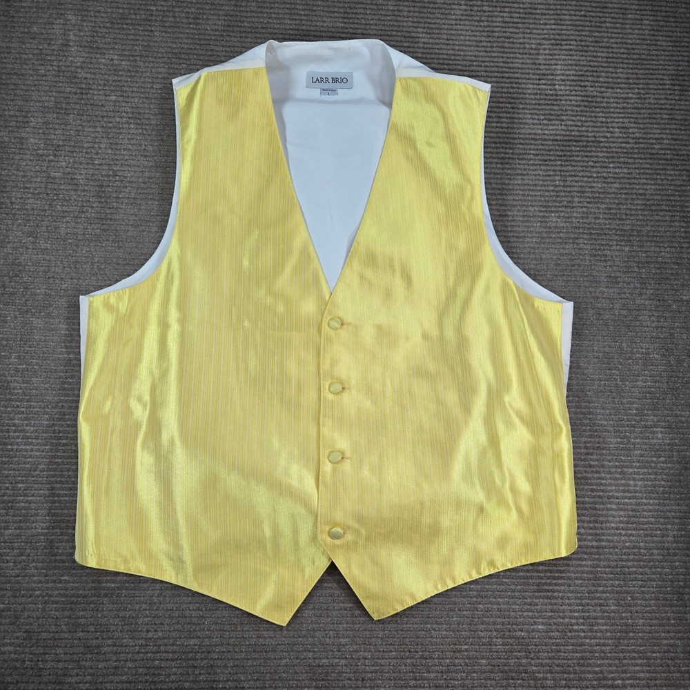 Larr Brio Mens Large Yellow Striped Formal Tuxedo Vest